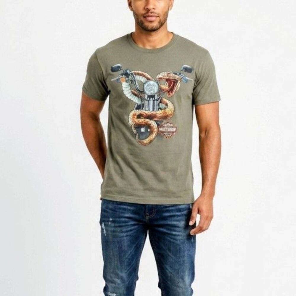 HARLEY DAVIDSON T-Shirt Short Sleeve Adamec St Aug Florida Green Biker Men Large